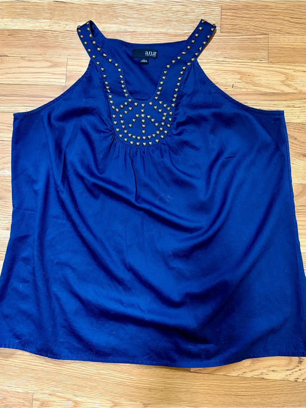 a.n.a navy Blue Studded Neck top